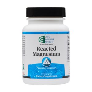 A bottle of Reacted Magnesium used for physical therapy.