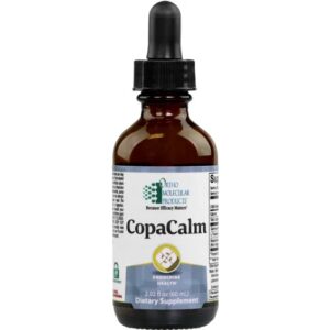 A bottle of Copa Calm used in physical therapy on a white background.