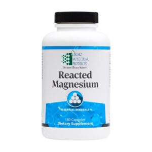 A bottle of Reacted Magnesium supplements recommended for physical therapy.
