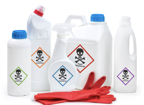 A variety of cleaning products on a white background.